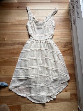 love, Fire Cream High-Low Textured Fit-and-Flare Dress